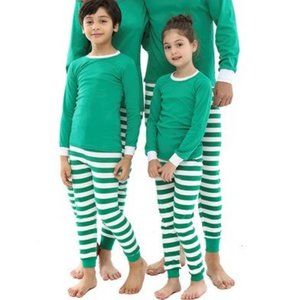 ELOWEL Kids Christmas Pajamas - Green Top & Striped Pants 2-Piece Set  NEW!!!